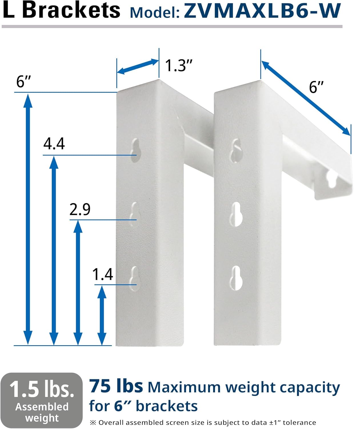 Elite Screens 6" Diag. Universal Projector Screen L-Brackets - White - ZVMAXLB6-W